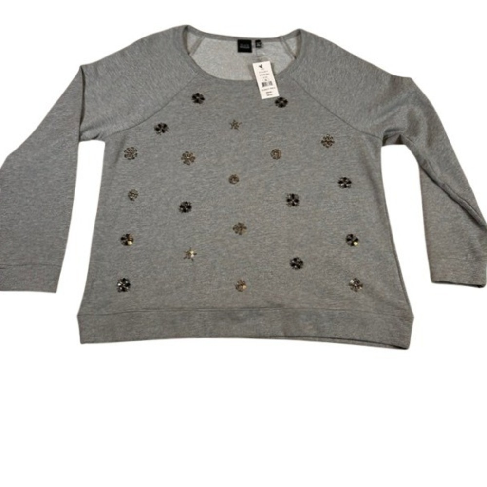 NWT Black Saks Fifth Avenue‎ Women's Gray Rhinestone Embellished Sweatshirt XL